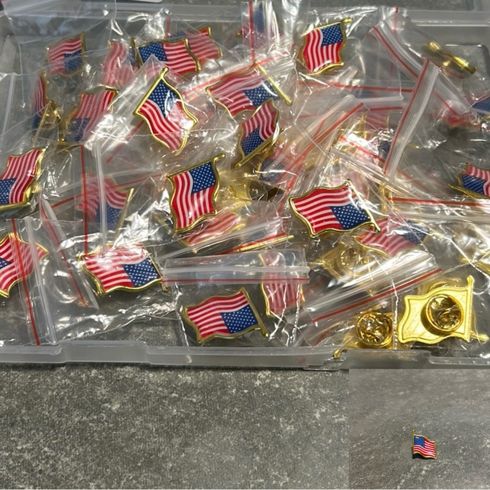 Box of 40 flag label pins NIB